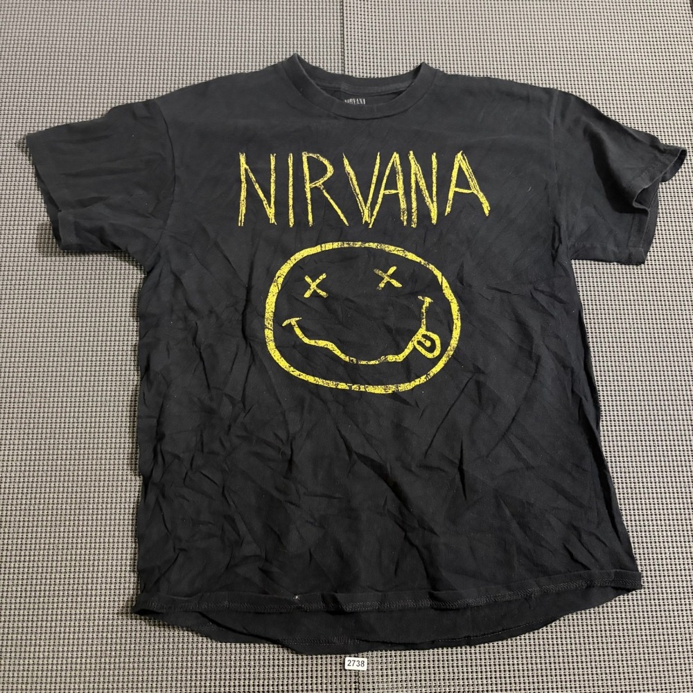 Nirvana Smiley Face Graphic T-Shirt Black Size M Short Sleeve Crewneck Tee